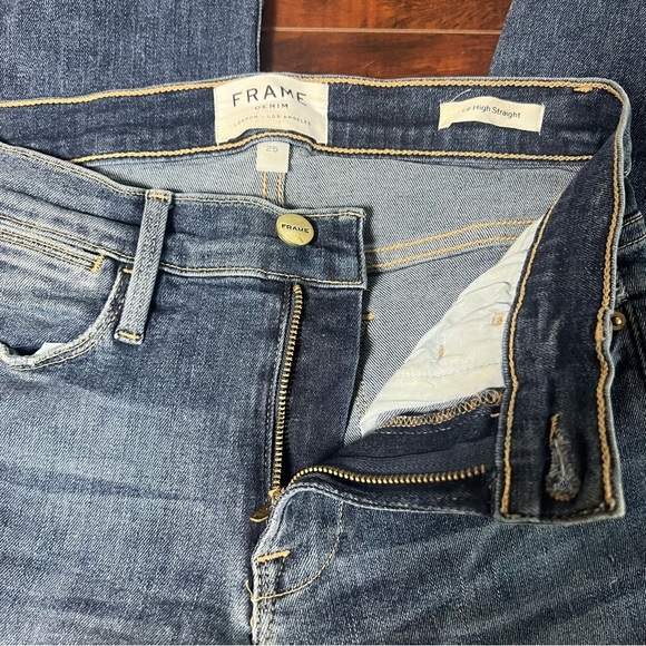 FRAME Denim Le High Straight Jeans Chewed Hem Rue Distressed Size 25 - Picture 7 of 12